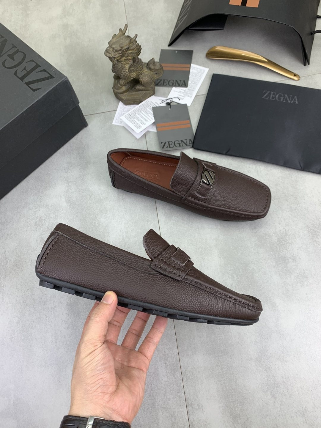 Zegna Square-Toe Leather Loafers